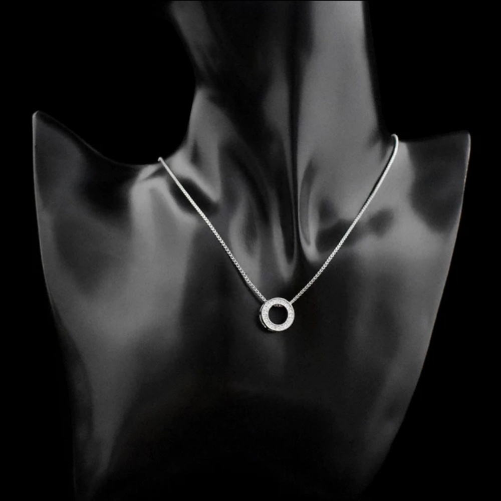 .925 Sterling Silver Collar Pendant Necklace CZ - Picture 2 of 8